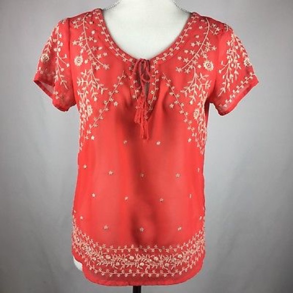 American Eagle Outfitters embroidered red blouse. - Picture 2 of 4